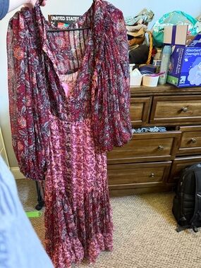 Free People Pink & Burgundy Floral Boho Maxi Dress